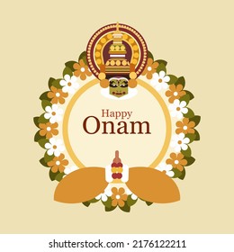 Greetings for 'Onam' festival with a Kathakali head. Onam is the popular festival in Kerala, India