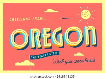 Greetings from Oregon, USA - The Beaver State - Touristic Postcard.