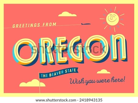 Greetings from Oregon, USA - The Beaver State - Touristic Postcard.
