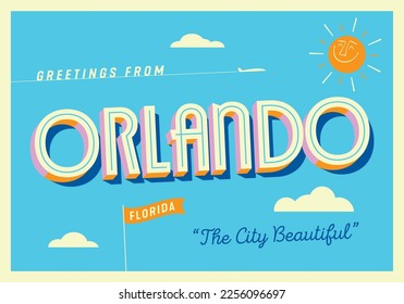 Greetings from Orlando, Florida, USA - The City Beautiful - Touristic Postcard - EPS 10.