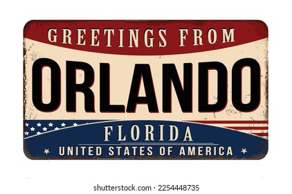 Greetings from Orlando vintage rusty metal sign on a white background, vector illustration