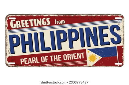 Greetings from Philippines vintage rusty metal sign on a white background, vector illustration