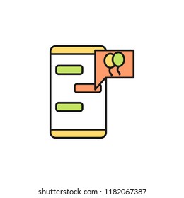 greetings in the phone colored icon. Element of birthday party icon for mobile concept and web apps. Colored greetings in the phone icon can be used for web and mobile