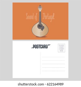 Greetings from Portugal vector postcard. Traditional Portuguese guitar fado design element for travel to Portugal concept image