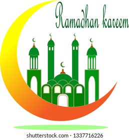 greetings for ramadhan, with crecent and mosque, illustration of isolated islamic vector. ramadhan kareem text. ramadhan kareem islamic text banner. - vector