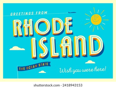 Grüße von Rhode Island, USA - The Ocean State - Touristic Postcard.