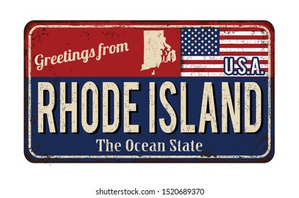 Greetings from Rhode Island vintage rusty metal sign on a white background, vector illustration