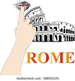 Greetings from Rome - Symbolic illustration depicting a greeting from the Colosseum in Rome