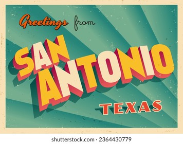 Greetings from San Antonio, Texas, USA - Wish you were here! - Vintage Touristic Postcard. Vector Illustration. Used effects can be easily removed for a brand new, clean card.