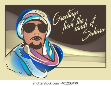 Greetings From The Sands Of Sahara - Vintage Postcard Illustration