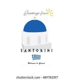 greetings from Santorini Greek island icon illustration