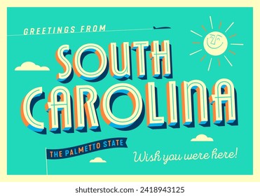 Greetings from South Carolina, USA - The Palmetto State - Touristic Postcard