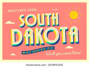 Greetings from South Dakota, USA - Mount Rushmore State - Touristic Postcard