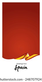 Greetings from Spain. Editable Instagram template for Stories and Reels. Social media template page with Spain flag ribbon and editable frame