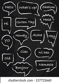 Greetings Speech Bubbles with Chalkboard Background