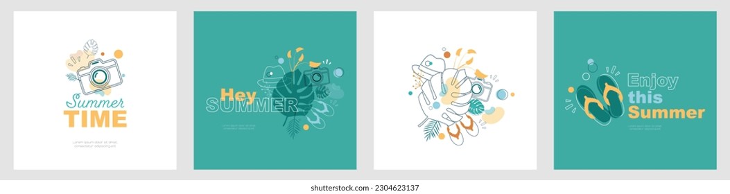 Greetings summer card set. Modern minimal design.