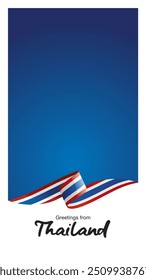 Greetings from Thailand. Editable template for Stories and Reels. Social media template cover with Thailand flag ribbon and editable frame