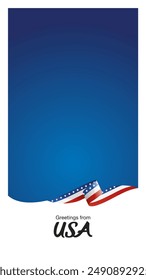Greetings from USA. Editable template for Stories. Social media template page with USA flag ribbon and editable frame
