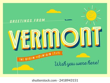 Greetings from Vermont, USA - The Green Mountain State - Touristic Postcard