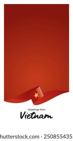 Greetings from Vietnam. Editable template for Stories and Reels. Social media template cover with Vietnam flag ribbon and editable frame