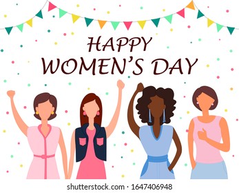 Greetings wallpaper background for International Happy Women's Day. Vector illustration