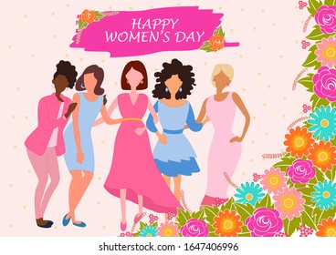 Greetings wallpaper background for International Happy Women's Day. Vector illustration