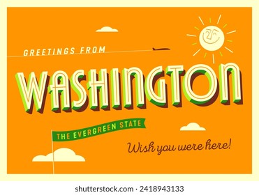 Greetings from Washington, USA - The Evergreen State - Touristic Postcard