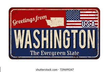 Greetings from Washington vintage rusty metal sign on a white background, vector illustration