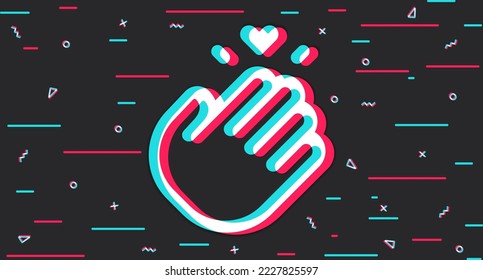 Greetings. Waving hand. Glitch background. Vector illustration