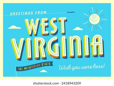 Greetings from West Virginia, USA - The Mountain State - Touristic Postcard