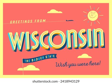 Greetings from Wisconsin, USA - The Badger State - Touristic Postcard