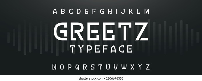 GREETZ Sports minimal tech font letter set. Luxury vector typeface for company. Modern gaming fonts logo design.