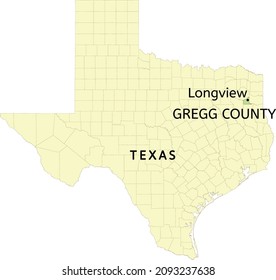 Gregg County and city of Longview location on Texas state map