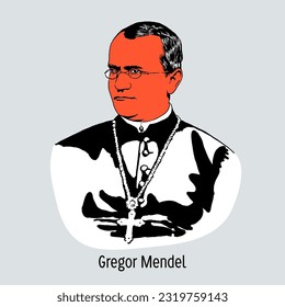 Gregor Mendel was a Czech-Austrian geneticist, Augustinian monk, founder of the doctrine of heredity. Hand-drawn vector illustration. svg