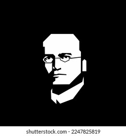 Gregor Mendel vector portrait illustration. Face logo design concept in black white or silhouette style