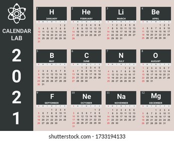 Calendario gregoriano para el año 2021 adecuado para laboratorios científicos