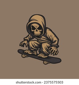 pañal gris en el diseño de camiseta de la ilustración del patineta