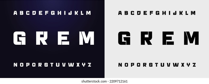 GREM Sports minimal tech font letter set. Luxury vector typeface for company. Modern gaming fonts logo design.