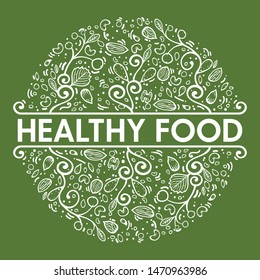 Gren leaf & healthy food circle pattern vector background