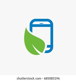 GREN LEAF AND SMART PHONE ICON LOGO DESIGN