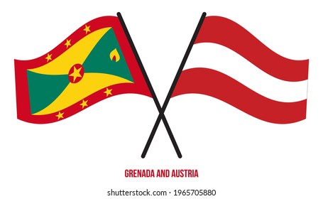 Grenada and Austria Flags Crossed And Waving Flat Style. Official Proportion. Correct Colors.
