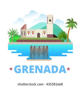Grenada country design Flat cartoon style historic sight showplace web site vector illustration. World vacation travel North America collection. Molinere Underwater Sculpture Park St. George's church.