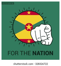 Grenada country flag in Circle and pointing finger at viewer typography Ready for the Nation. Vector Illustration