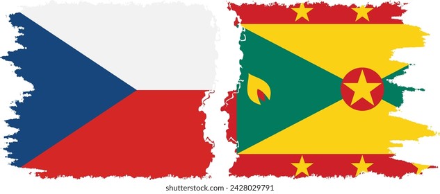 Grenada and Czech grunge flags connection, vector