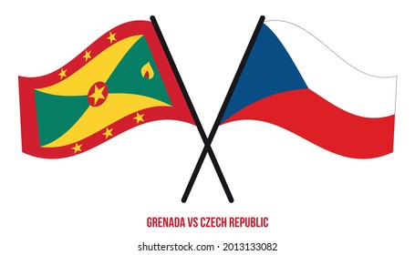 Grenada und die Tschechische Republik Flaggen überquert und gewellt Flat Style. Offizieller Anteil. Korrigieren Sie Farben.