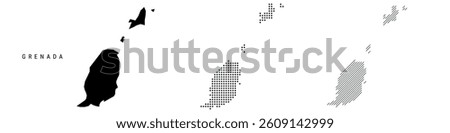 Grenada detailed silhouette map, dotted pattern and slanted parallel lines pattern. Grenadian textured stylized map. Vector illustration isolated on white.