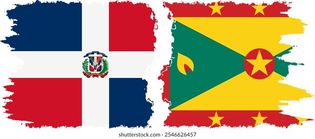 Grenada and Dominican Republic grunge flags connection, vector