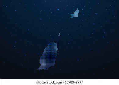 Grenada dotted map in futuristic style, glowing outline made of stars lines dots. Communication, internet technologies concept on dark blue space background. Vector illustration.