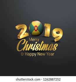Grenada Flag 2019 Merry Christmas Typography. New Year Abstract Celebration background