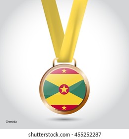 Grenada Flag in Bronze Medal. Vector Illustration. RIO Olympic Game Bronze Medal. Vector Illustration